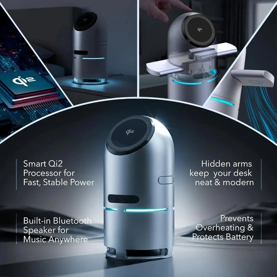 Magnetic 3 In 1 QI2 15W Wireless Charger Desktop Bluetooth Speaker For iPhone 17-12 Apple Watch 11-2 Airpods Pro 3 Fast Charging