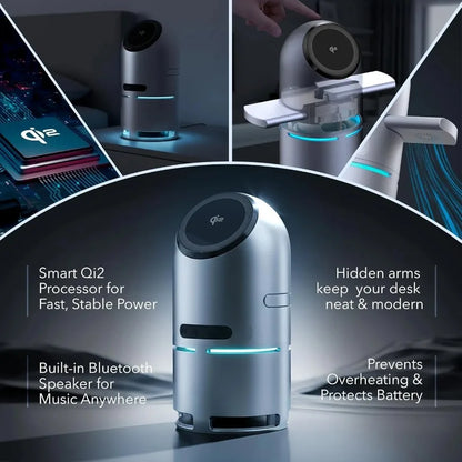 Magnetic 3 In 1 QI2 15W Wireless Charger Desktop Bluetooth Speaker For iPhone 17-12 Apple Watch 11-2 Airpods Pro 3 Fast Charging