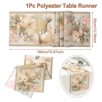 Easter Bunny Polyester Table Runner Happy Easter Decorations for Home Rabbit Butterfly Table Cloth Easter Party Supplies