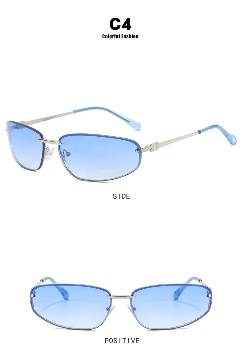 New Y2K Sunglasses For Women High Quality Oval Fashion Luxury Brand Rimless Glasses Trendy Woman Alloy Ladies Shades Eyewear