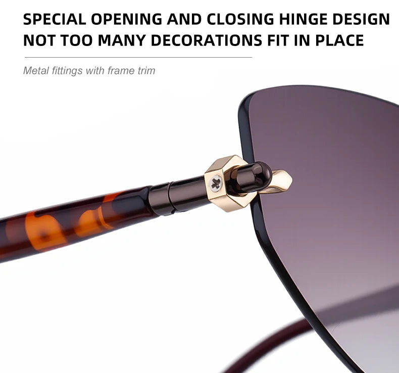 Sexy Cat Eye Punk Rimless Sunglasses Women Luxury Brand Retro Steampunk Polygon Sun Glasses For Ladies Fashion Shades UV400