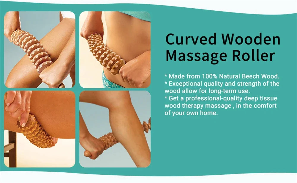 Curved Wood Therapy Massage Tool Massage Roller Lymphatic Drainage Massager Handheld for Release Cellulite Relieve Muscle Stress