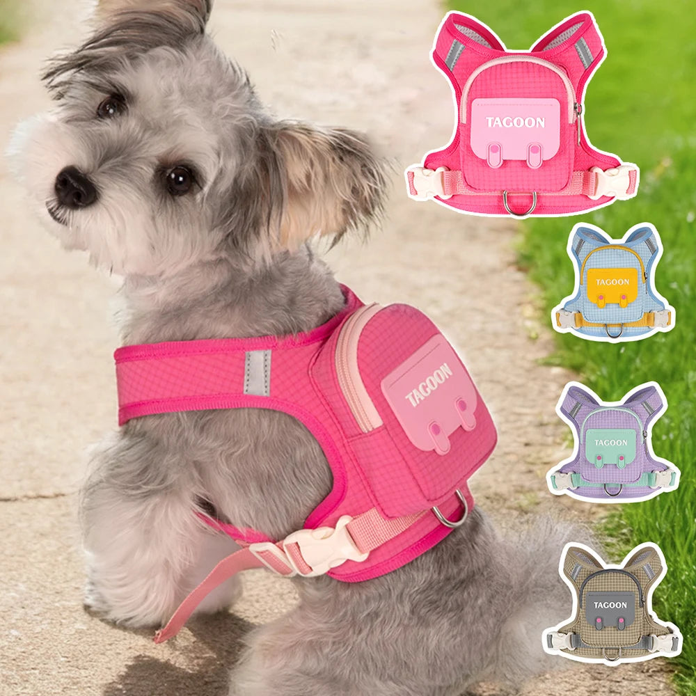 Dog Cat Harness and Leash Set, Reflective Adjustable Pet Vest with Backpack  for Small Medium dogs