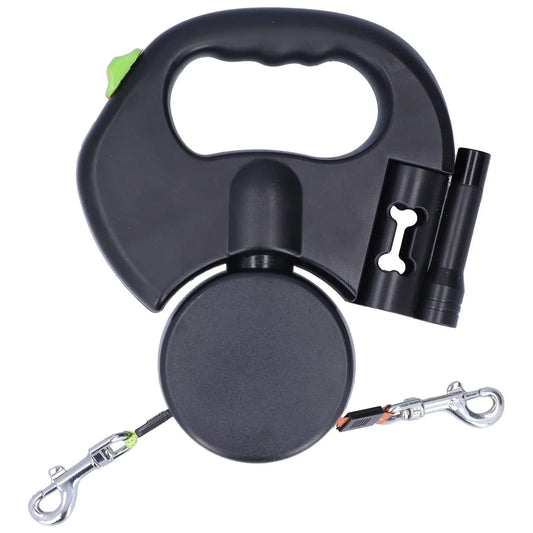 Retractable Pet Leash Automatic Retractable Pet Leash 1 Tow 2 Dog Double with Flashlight and Bag Dispenser
