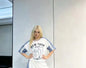 European Casual Suit Women's 2026 Spring and Summer New Letter-printed Trousers Denim Splicing Ripped Short-sleeved Top