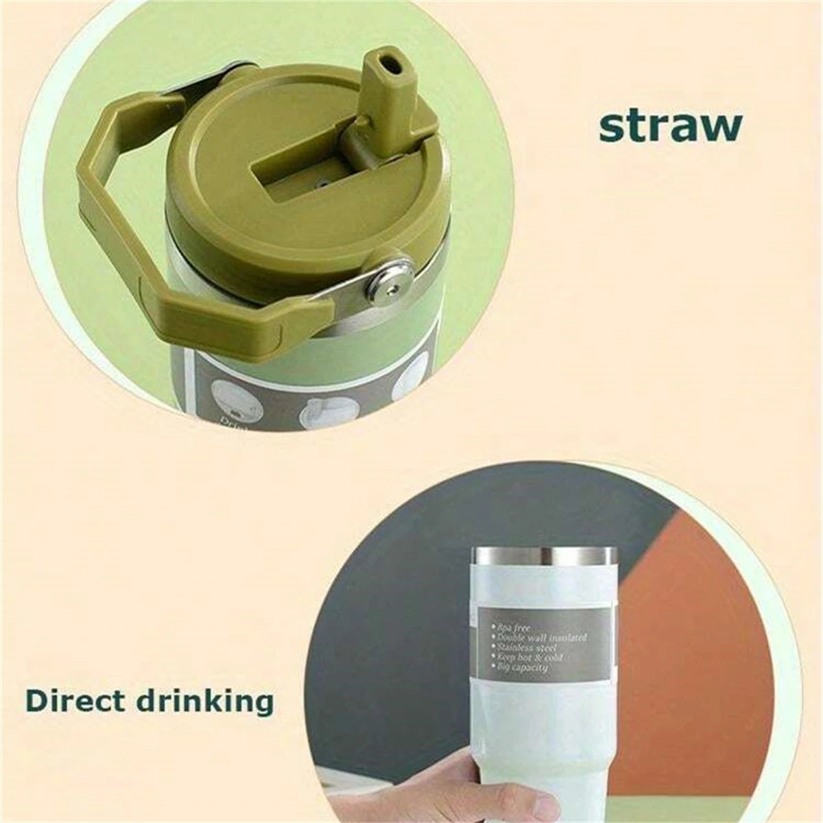 Vacuum Tumbler with Lid Stainless Steel Portable Water Bottle with Dazzling Handle Insulated Tumbler Tote Handle 20/30oZ