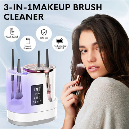 3 IN 1 Electric Makeup Brush Cleaner Automatic Makeup Brush Cleaner with Makeup Brush Dryerfor All Size Beauty Makeup Brush Set