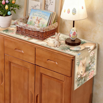 Easter Bunny Polyester Table Runner Happy Easter Decorations for Home Rabbit Butterfly Table Cloth Easter Party Supplies