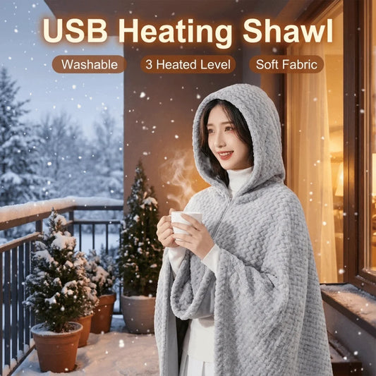 Lightweight Washable USB Heating Shawl USB Powered Portable Thermal Blankets 3 Heated Level Soft Fabric Electric Blanket Camping