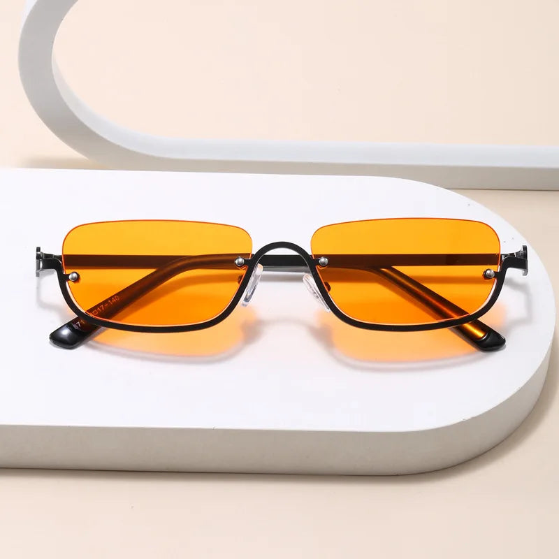 Luxury Brand Designer Half-Rim Rectangular Sunglasses Women Vintage Small Frame Sun Glasses Ladies Geometric Square Eyewear