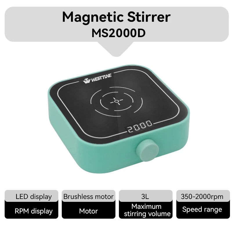WESTTUNE Laboratory Magnetic Stirrer 3000RPM 3L Magnetic Mixer Stir Plate with 2PCS Stir Bar No Heating Lab Stirring Equipment