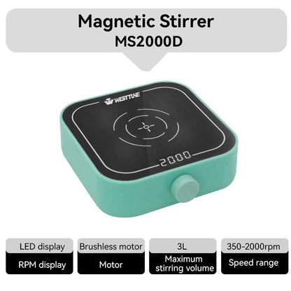 WESTTUNE Laboratory Magnetic Stirrer 3000RPM 3L Magnetic Mixer Stir Plate with 2PCS Stir Bar No Heating Lab Stirring Equipment