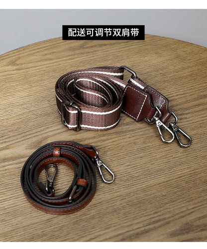 Real Oil Wax Leather Women's Bucket Bag Casual and Simple Handbag Large Capacity Ladies Cowhide Fashionable Crossbody Tote Bag