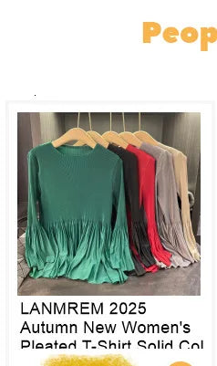 LANMREM New Batwing Sleeve Pleated Women's T-shirt American Style Loose Versatile Chic Round Collar Pullover Tops 2DB6558