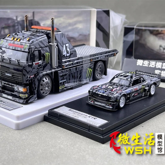 SW 1:64 Ford Mustang Hoonicorn RTR KamaZ Modified Trailer Simulation Static Alloy Car Model Gift Toy.