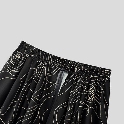 INCERUN Men Irregular Skirts Printing Elastic Waist Joggers Casual Wide Leg Trousers Men Streetwear Baggy 2026 Fashion Male Bott