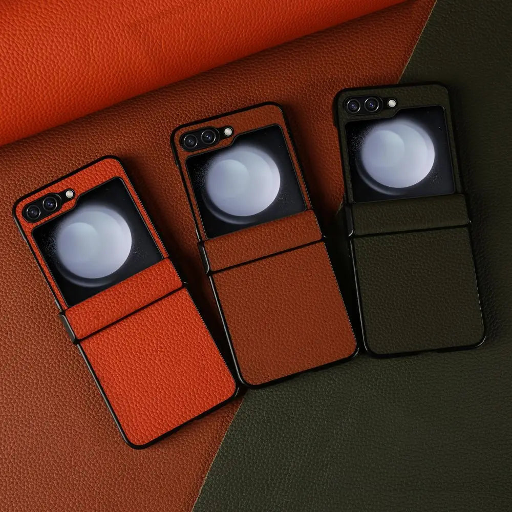 Luxury Hand Crafted Genuine Leather Case For Samsung Galaxy Z flip5 Phone Cover Galaxy Z Flip 3 flip4  Back Shell Coque Capa
