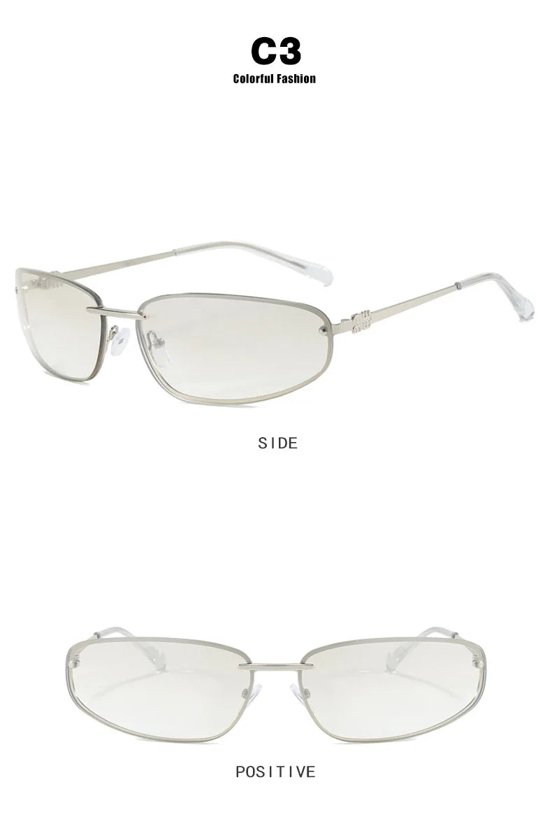 New Y2K Sunglasses For Women High Quality Oval Fashion Luxury Brand Rimless Glasses Trendy Woman Alloy Ladies Shades Eyewear
