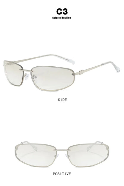 New Y2K Sunglasses For Women High Quality Oval Fashion Luxury Brand Rimless Glasses Trendy Woman Alloy Ladies Shades Eyewear
