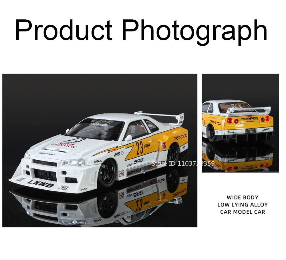 Bugatti Tourbillon, Nissan Skyline GTR, Model Sports 1:24 Car Alloy Diecast Sound Light Doors Opened Shock Absorption Ornament Supercar Toys Gift