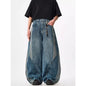 Women Wide Leg Jeans Vintage Y2K Reconstruction Custom Distressed Wash Stripe Denim Pants Trendy Comfort Fit