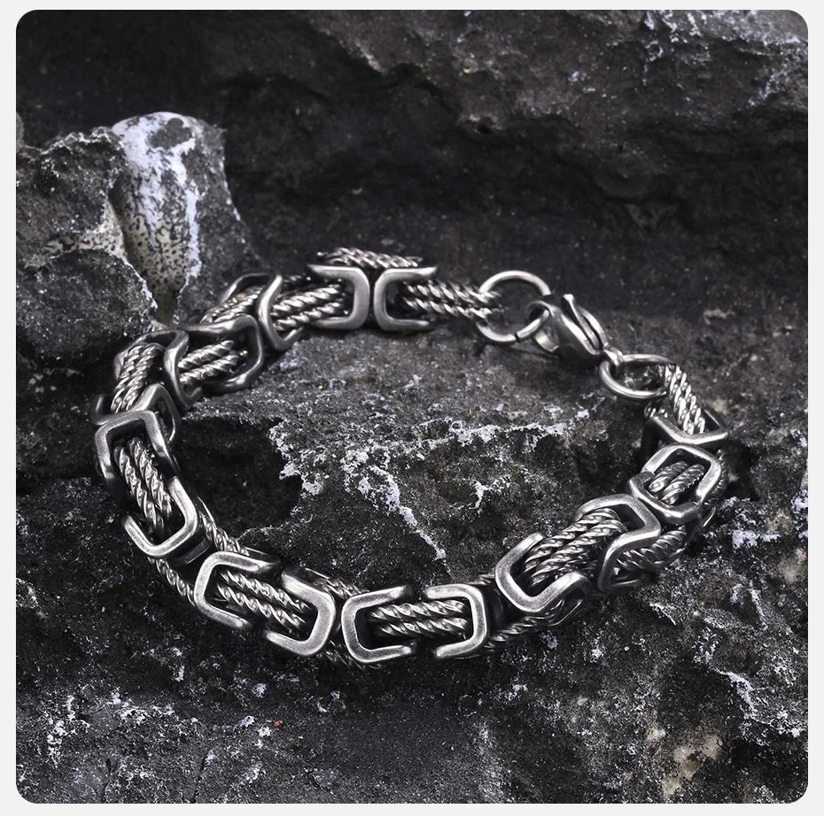 ‌Vnox Stainless Steel Byzantine Bracelet for Men, 8mm Wide Vintage Style Bold Square Links Chain Wristband, Father's Day Gift
