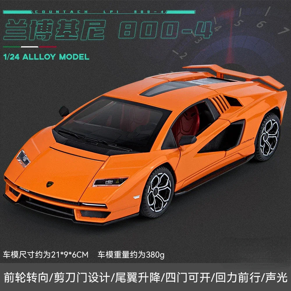 Lamborghini Countach LPI 800-4 Simulation1:24  Diecast Metal Alloy Model car Sound Light Pull Back CollectionToy Gifts