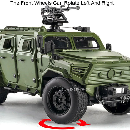Dongfeng M-Terrain 1:18 Alloy Car Toys Miniature Model Diecast Military Vehicle Sound Light Pull Back Doors Opened Kid Xmas Gift