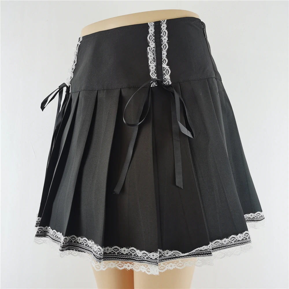 Harajuku Punk Gothic Black High Waist Black Skirts Women Sexy Patchwork Bandage Mini Female Streetwear Black Skirt
