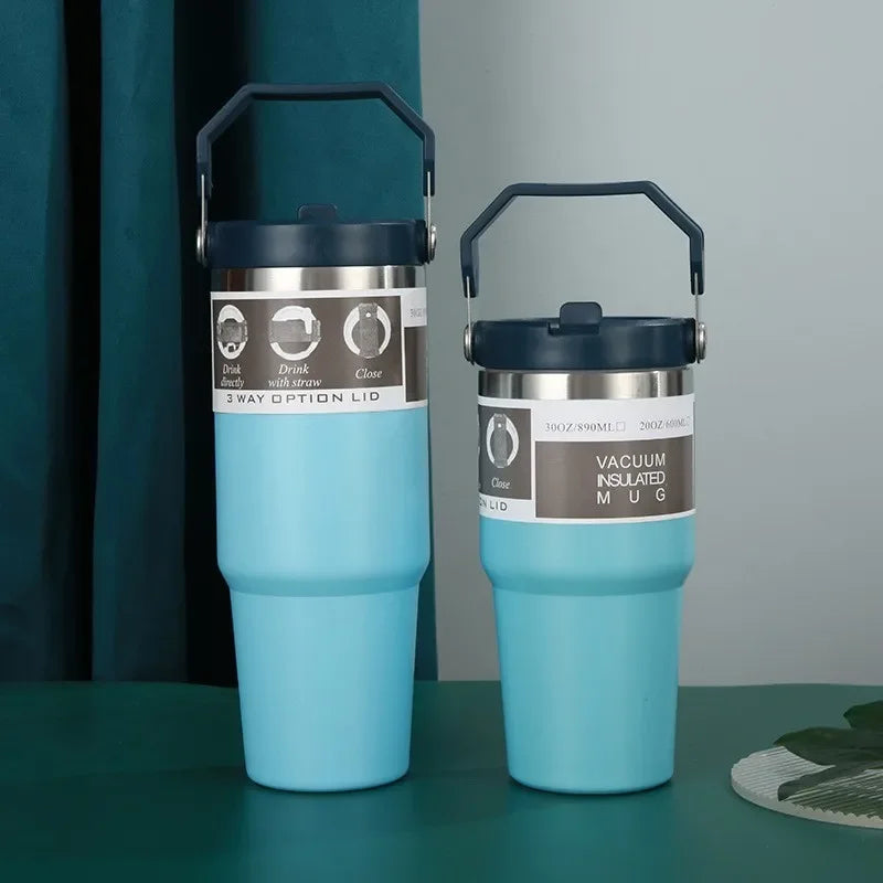 Thermal Water Bottle With Straw Outdoor Sport Coffee Cup Car Insulated Cup Tumbler Vacuum Flask Travel Thermal Mug 20oz/30oz