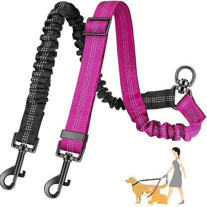 2 in 1 Dual-Lead Dog Leash System for Two Dogs Heavy-Duty Dual Leash with Attachment Points, Compatible with Harnesses & Collars