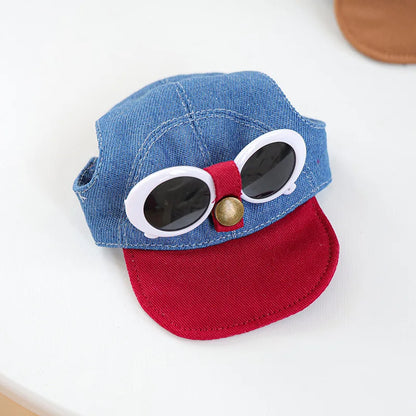 Two-piece fashionable pet sun hat and cool sunglasses set, dog baseball cap and cat head cover