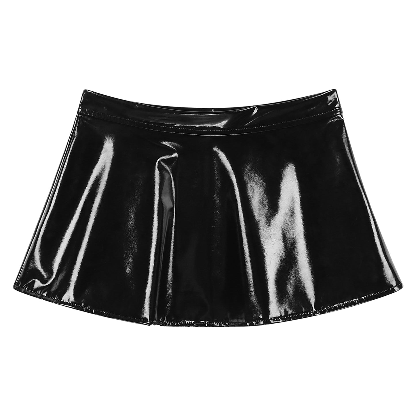 Womens Patent Leather Mini Skirt Female Wet Look Clubwear Rave Custom for Pole Dancing Open Front One Button Bodycon Skirts