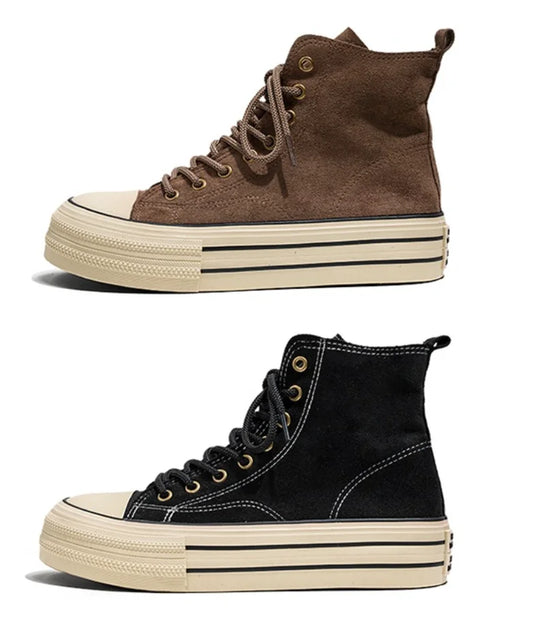 Autumn Unisex Sneakers High Top Women Men Board Shoes Suede PU Thick Sole Solid Colors Tennis Sport Shoes Winter Casual Shoes