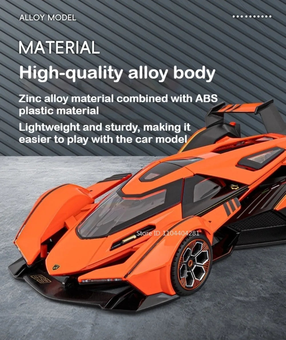 Lambor V12 Apollo EVO 1:18 Model Car Diecast Alloy Car Doors Opened Sound Light Pull Back Miniature Sportscar Collect Decoration