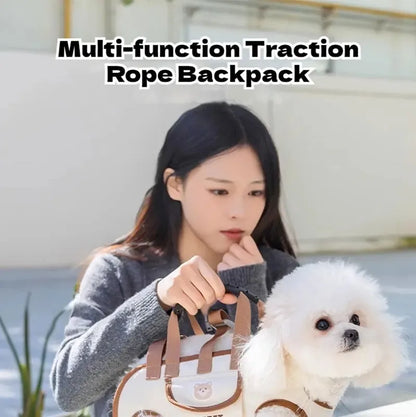 Portable multi-functional towing backpack, double-shoulder dog backpack, crossbody pet transport bag, breathable outdoor pet bag