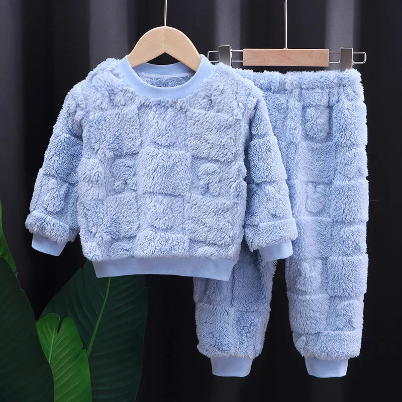 New autumn flange pajamas girl style Liu Su home service boy long sleeve top+trousers set 0-5 year old children pajamas set