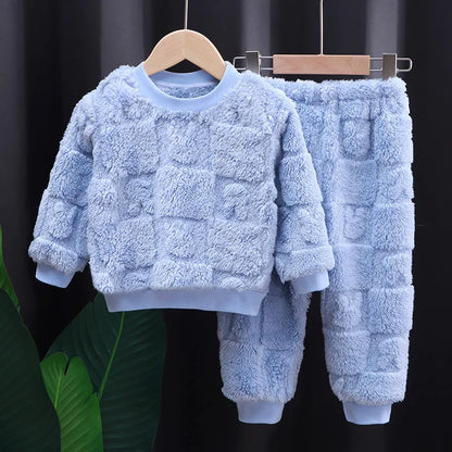 New autumn flange pajamas girl style Liu Su home service boy long sleeve top+trousers set 0-5 year old children pajamas set