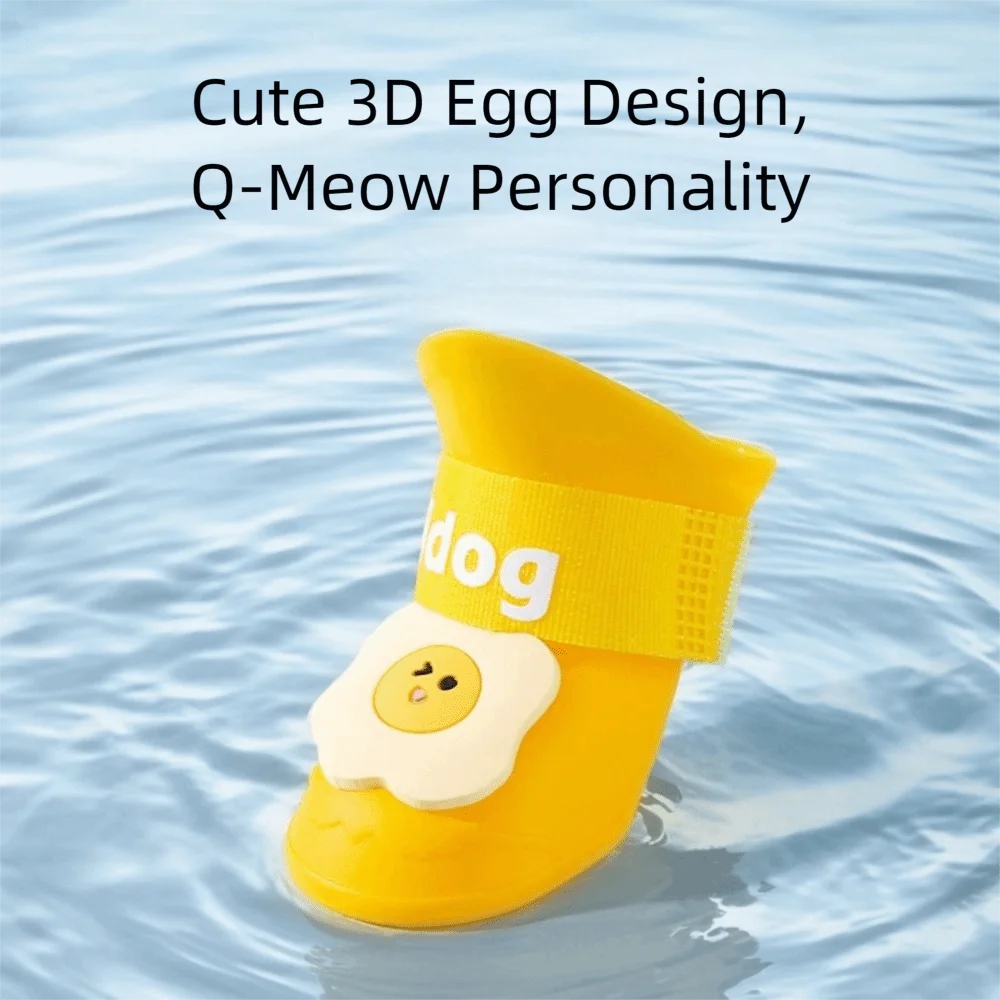 4Pcs/Set Silicone Pet Rain Boot Waterproof Anti Slip Sole Pet Paw Protector Cartoon Wear Resistance Outdoor Dog Footwear Outdoor