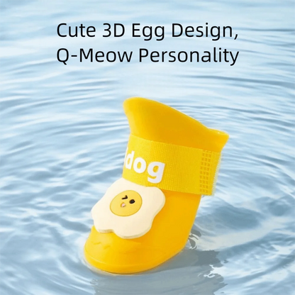 4Pcs/Set Silicone Pet Rain Boot Waterproof Anti Slip Sole Pet Paw Protector Cartoon Wear Resistance Outdoor Dog Footwear Outdoor