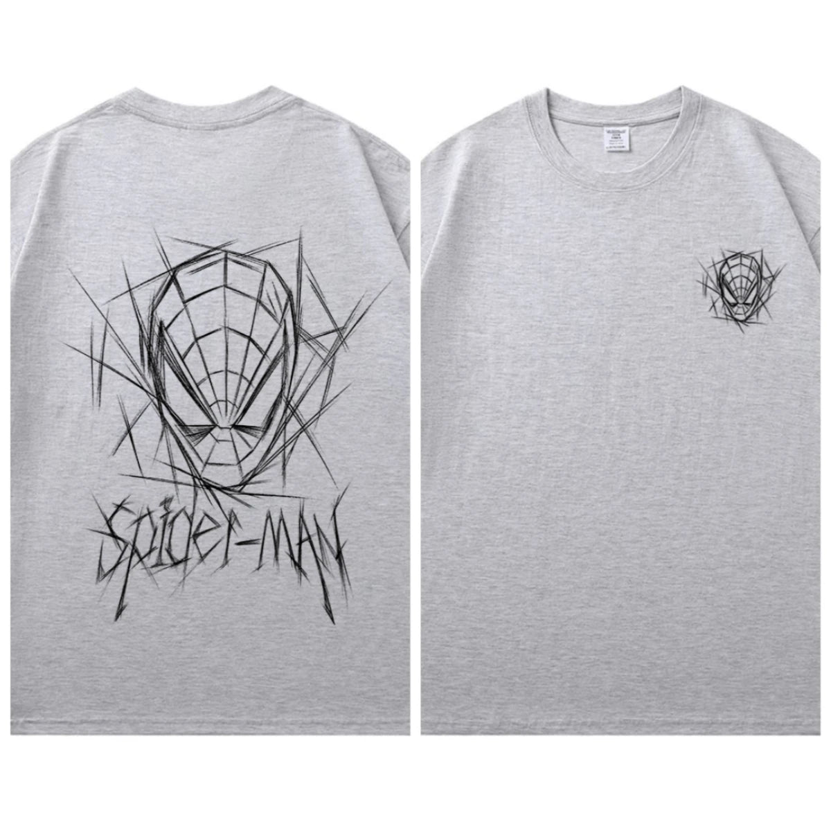 Spider Man New 2026 Back Print Graffiti Line Art T Shirt Men Women Summer Cotton Short Sleeve O Neck Oversized Black Streetwear Tops