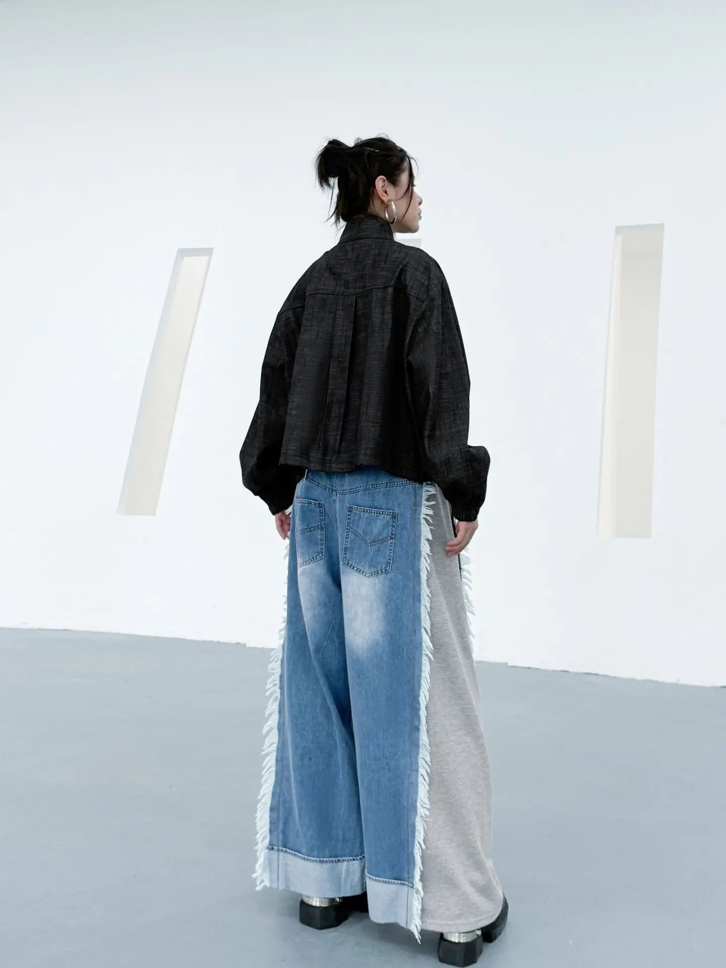 NYFS Europe United States Patchwork Loose plus Size Women's Jeans Elastic Waist Trousers Autumn Fashion Denim Wide-leg pants
