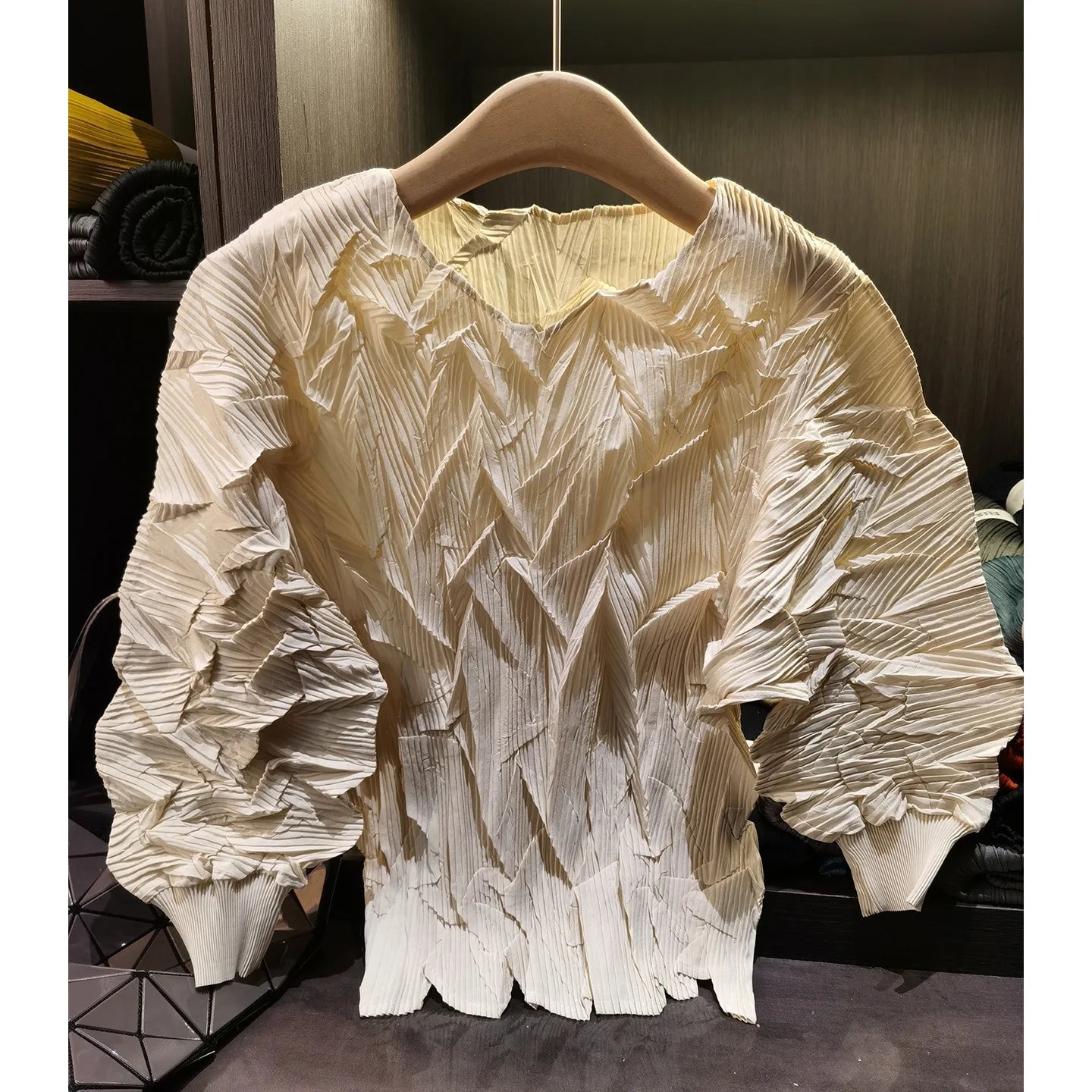 LANMREM New Batwing Sleeve Pleated Women's T-shirt American Style Loose Versatile Chic Round Collar Pullover Tops 2DB6558