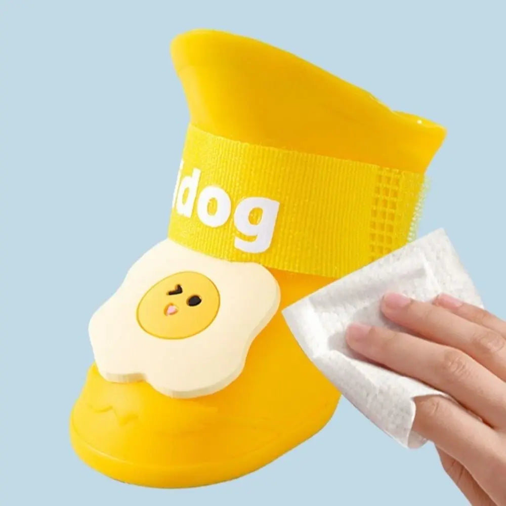 4Pcs/Set Silicone Pet Rain Boot Waterproof Anti Slip Sole Pet Paw Protector Cartoon Wear Resistance Outdoor Dog Footwear Outdoor