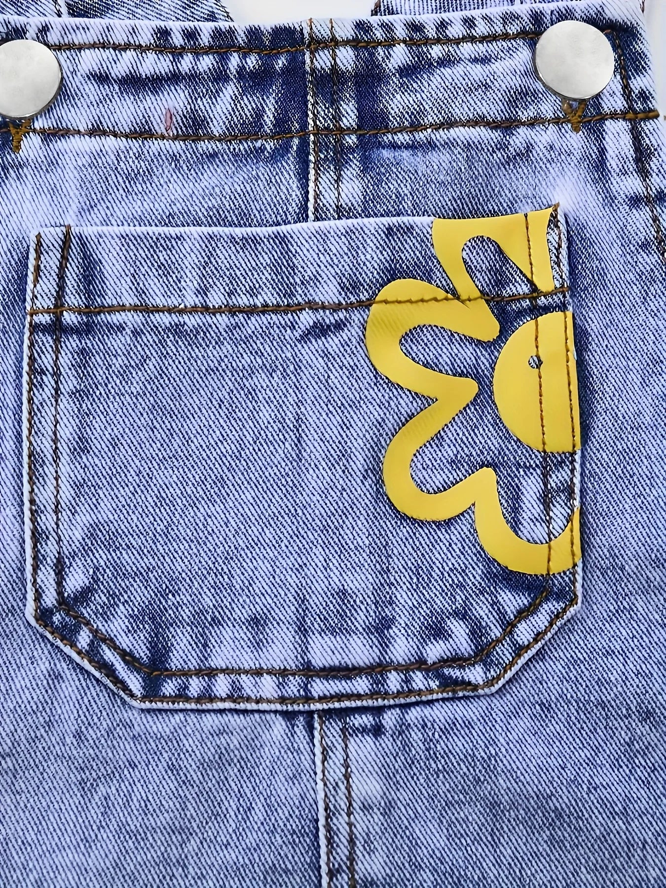 Girl's Y2K sunflower pattern printed straight and loose denim drawstring pants, workwear type drawstring pants.