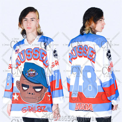 2026 New GORILLAZ Hockey Jersey V-Neck Loose And Fashionable Hip-Hop Street Wear Men'S And Women'S Casual Long Sleeved T-Shirt