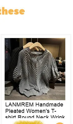 LANMREM New Batwing Sleeve Pleated Women's T-shirt American Style Loose Versatile Chic Round Collar Pullover Tops 2DB6558
