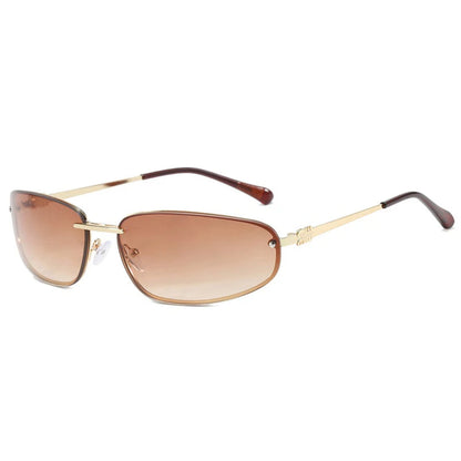 New Y2K Sunglasses For Women High Quality Oval Fashion Luxury Brand Rimless Glasses Trendy Woman Alloy Ladies Shades Eyewear