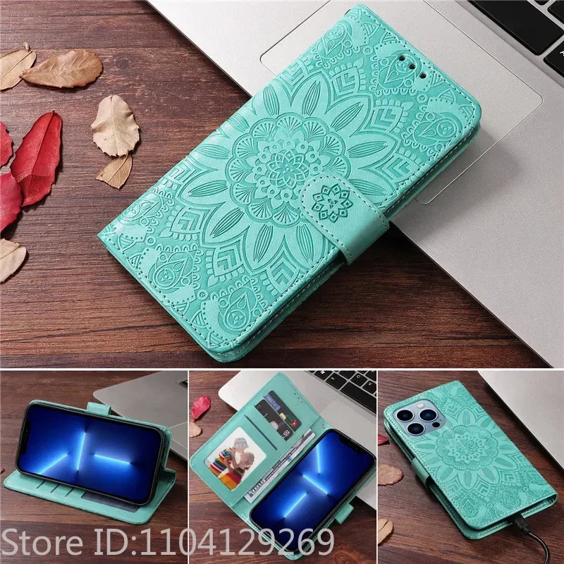 3D Sun Flower Luxury Wallet Flip Case For Honor Magic8 Lite Magic 8 7 6 5 4 Pro Lite 5G Shockproof PU+TPU Leather Phone Cover