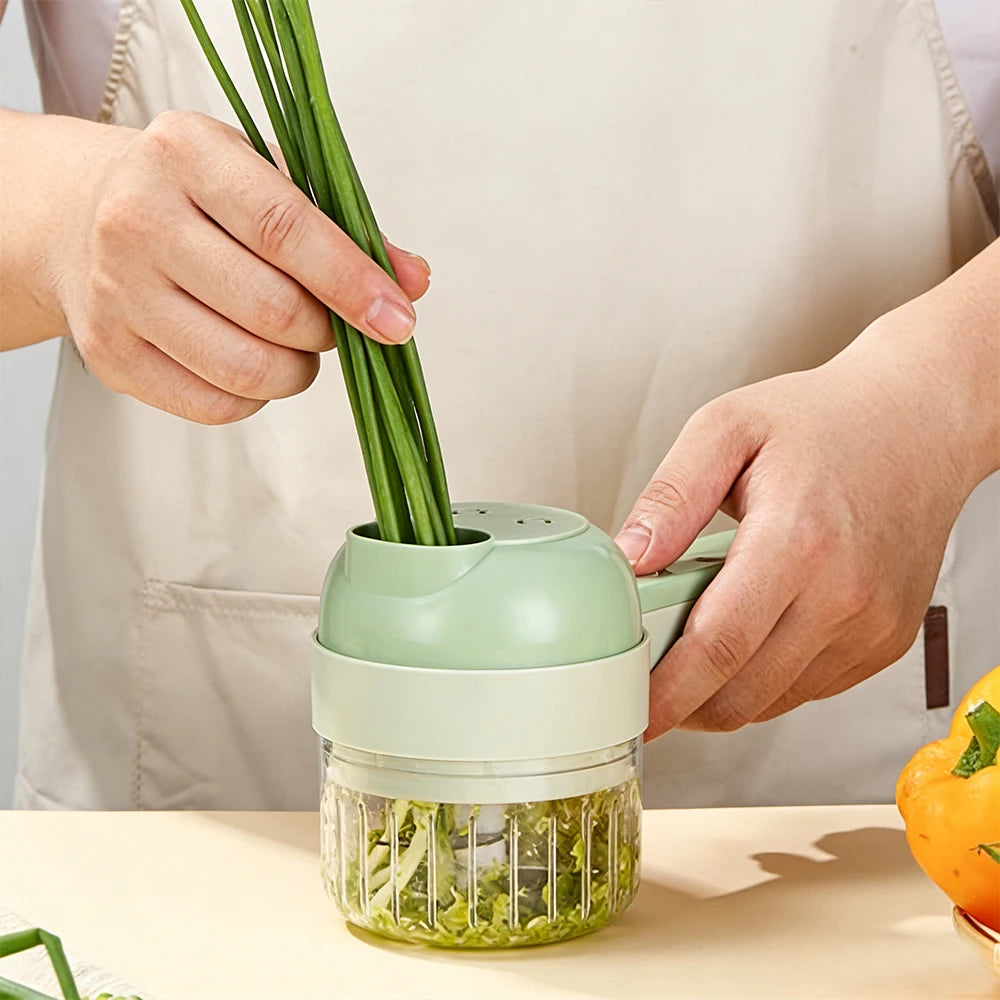 Multi-Functional Portable Wireless Vegetable Processor Electric 4-in-1 Vegetable Cutter Set, Easy to Charge With Egg Cream Whisk